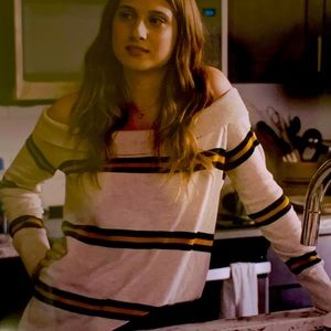 Treasure & Bond Off-the-Shoulder Striped Sweater - Cream and Black